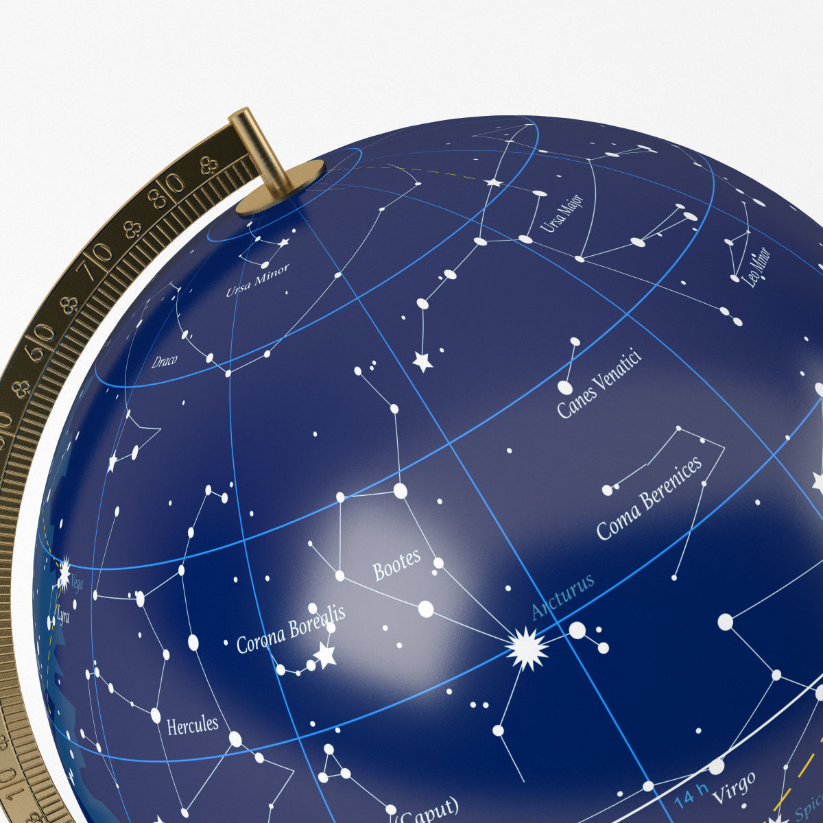 Celestial Globe with Wooden Stand and Brass Elements - Star Map Low-poly 3D model_5