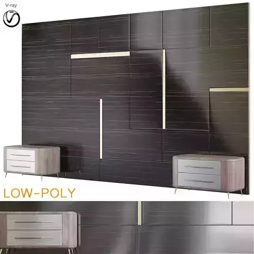 Headboard 3d model bedroom with gold wall panels