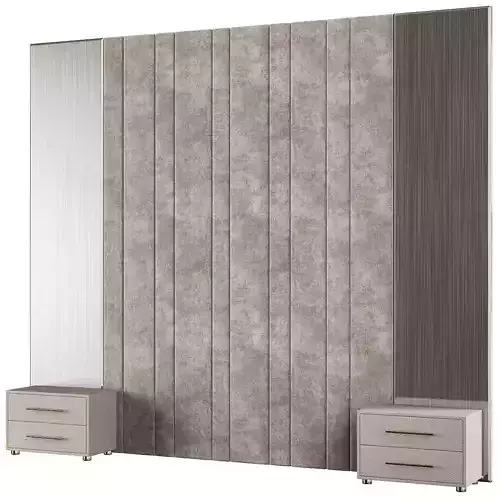 Headboard 3d model bedroom set with two drawers and mirror