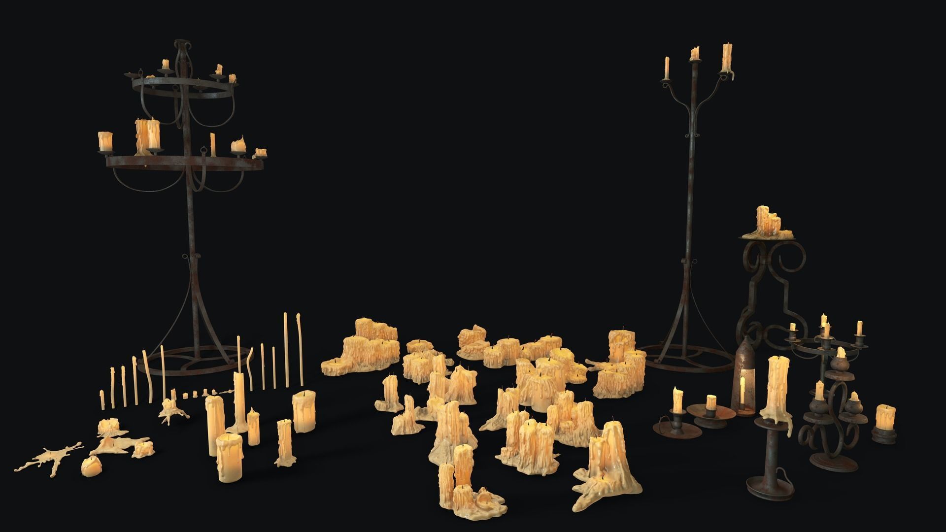 Large Candles Collection Low-poly 3D model_1