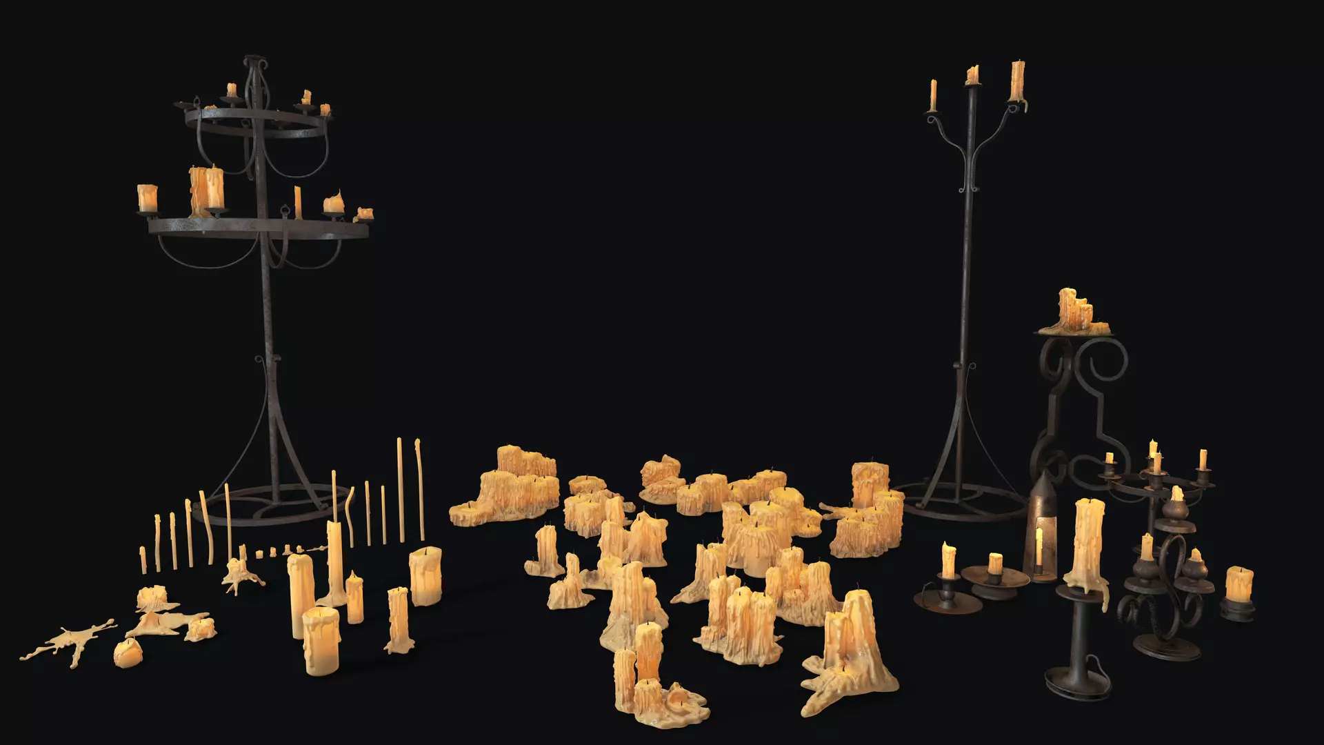 Large Candles Collection Low-poly 3D model_0