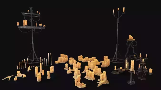 Large Candles Collection Low-poly 3D model