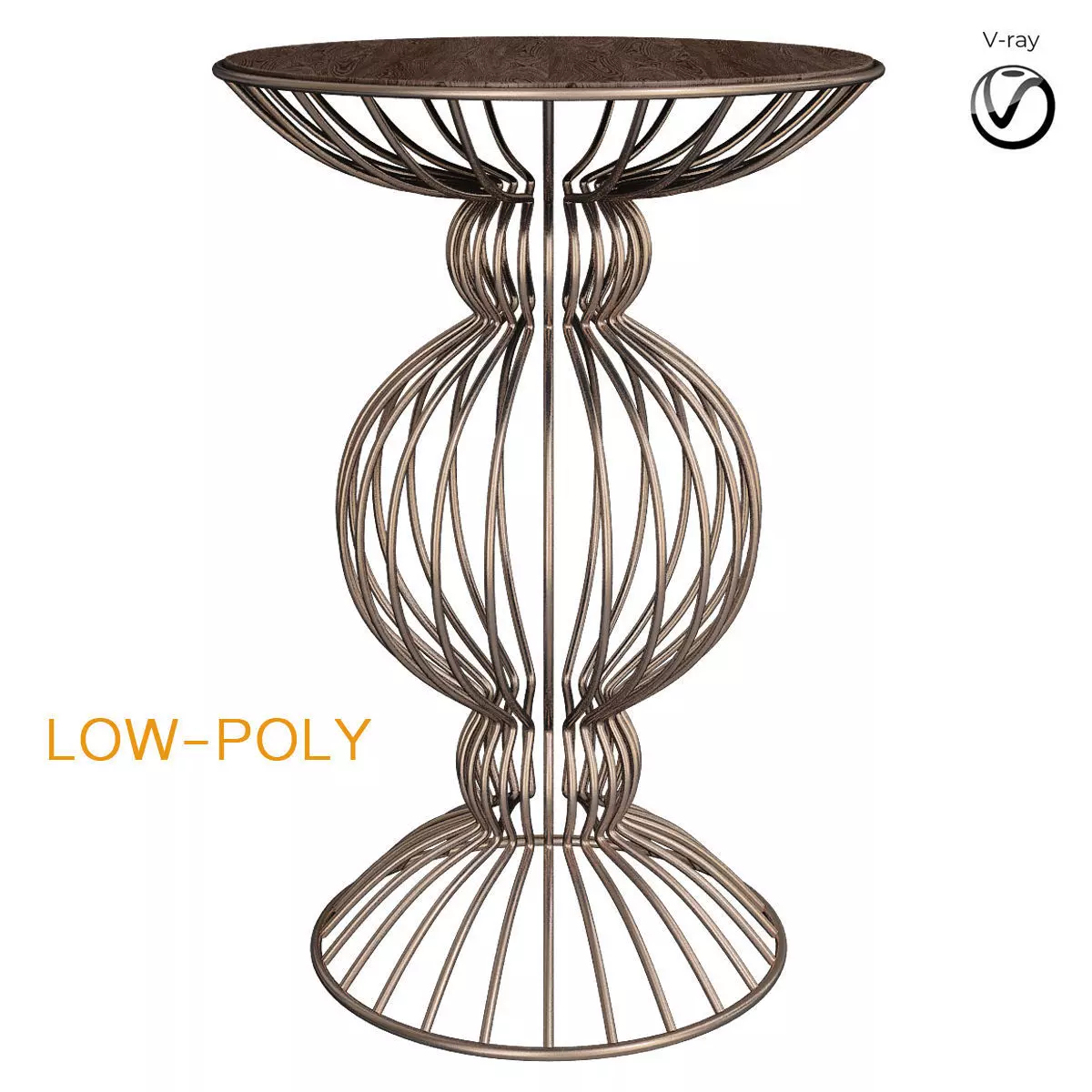 Fancy Gold Side Table 3d model Low-poly 3D model_0