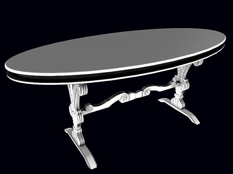Dinning set 3 oval table with base 3D model_2