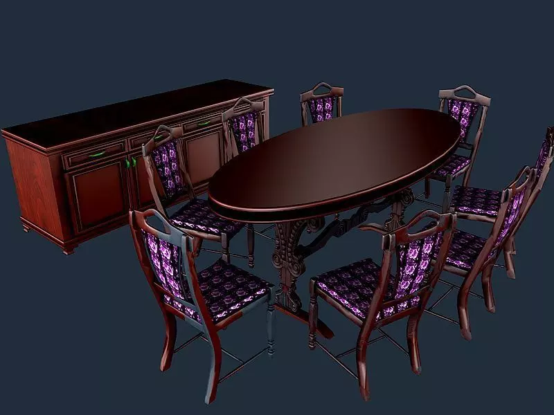 Dinning set 3 oval table with base 3D model_0