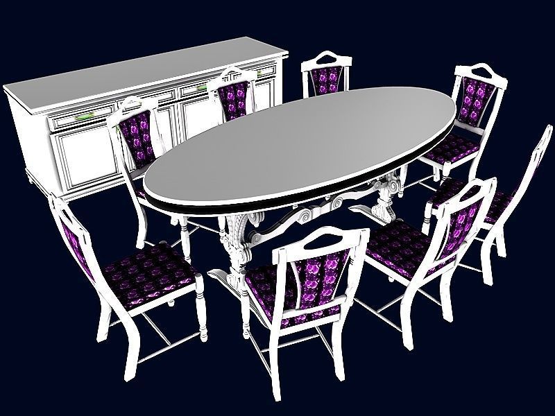 Dinning set 3 oval table with base 3D model_4