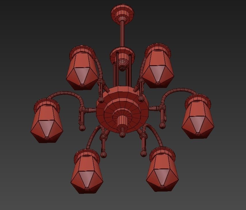 TYROL brass chandelier with five glass shades 3D model_3