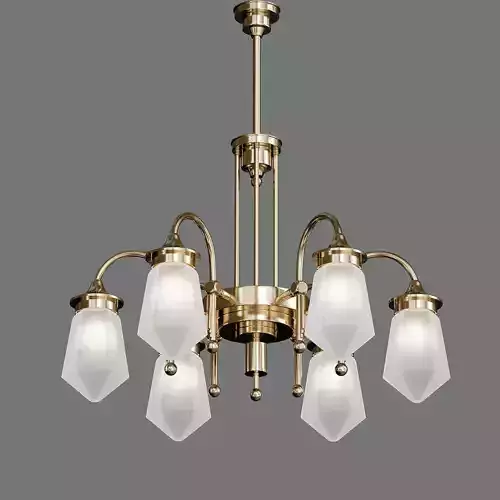 TYROL brass chandelier with five glass shades