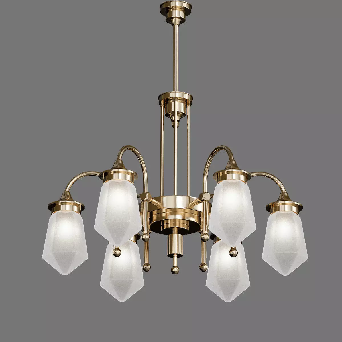 TYROL brass chandelier with five glass shades 3D model_0
