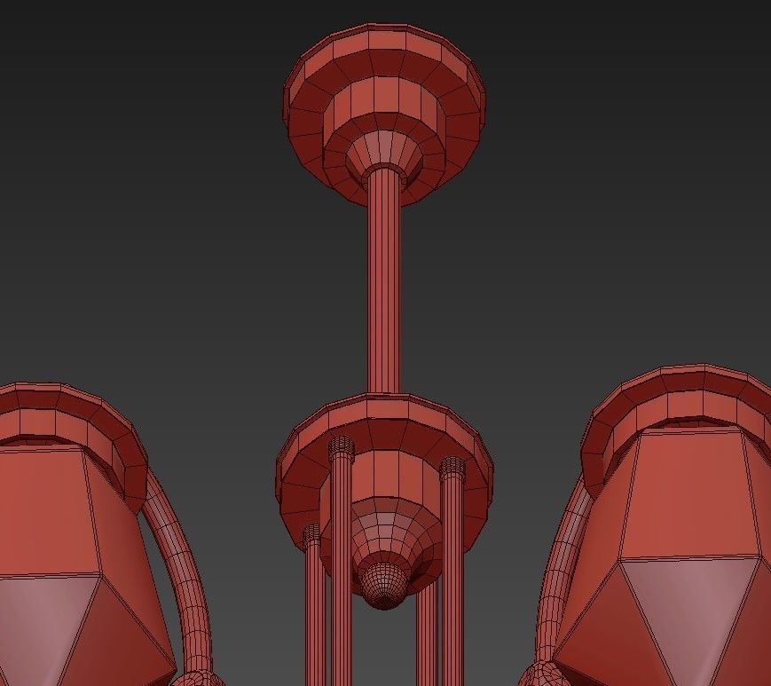 TYROL brass chandelier with five glass shades 3D model_4