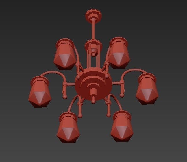 TYROL brass chandelier with five glass shades 3D model_2