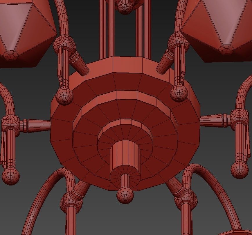 TYROL brass chandelier with five glass shades 3D model_5