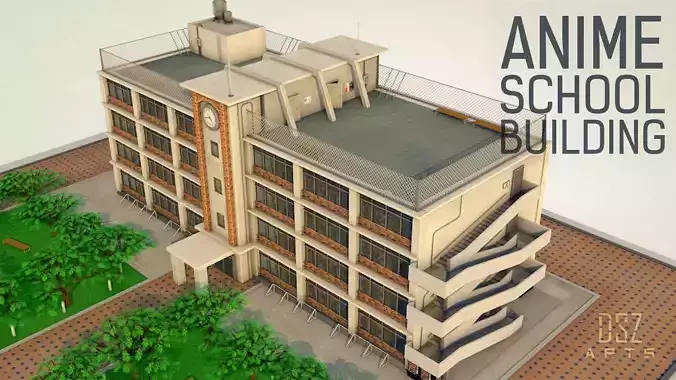 Anime School Building - 3D 3D model