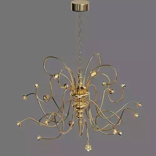 RIALTO gold chandelier with crystals hanging from it