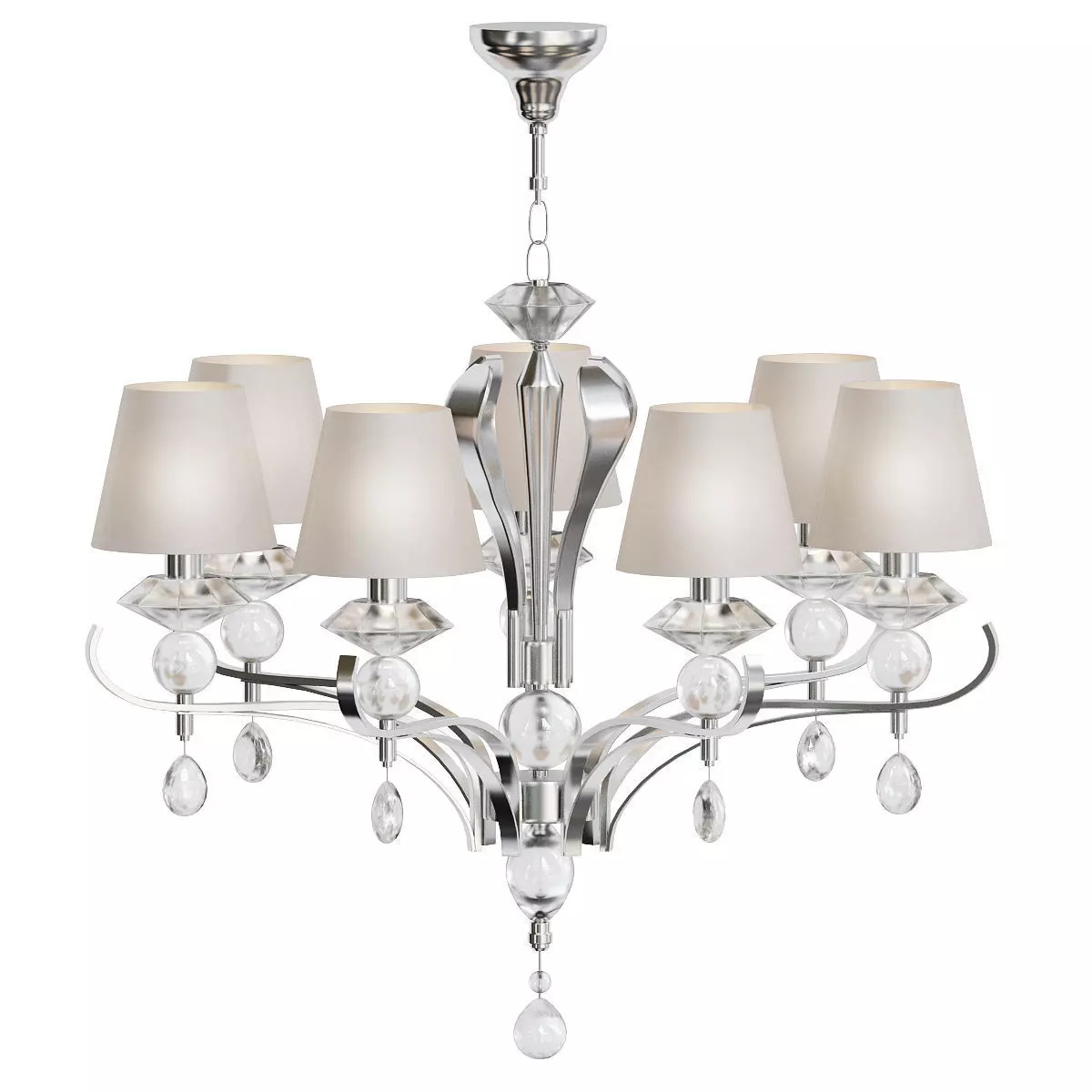 SMUSSO chrome chandelier with crystal shades 3D model