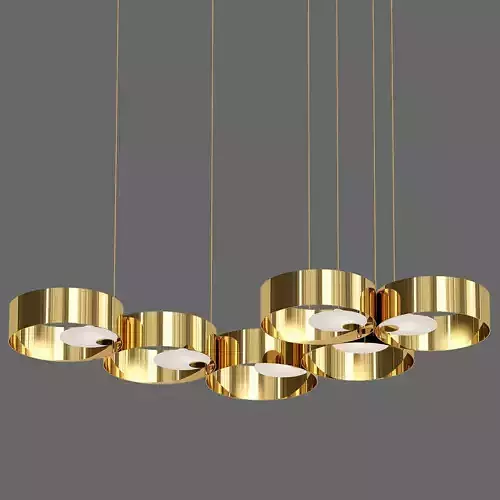 SOUND gold pendant light with four circles hanging from it