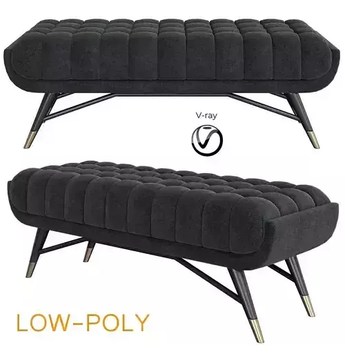 Mid Century Deep Tufted Grey Velvet Extra Long Bench 3d model