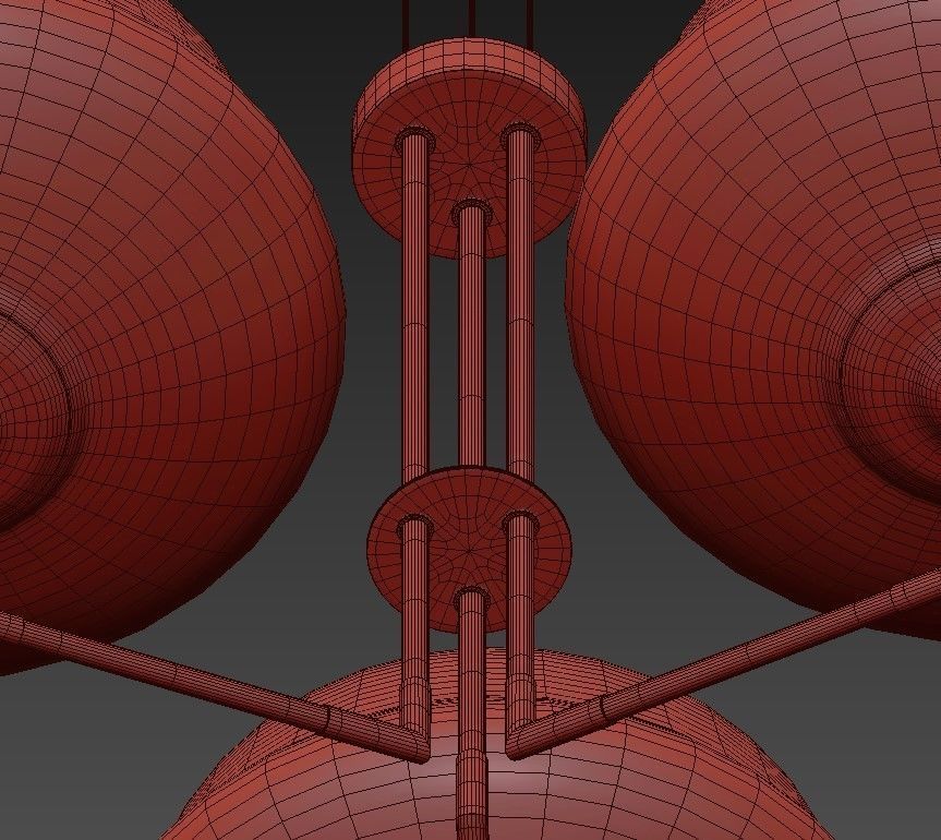 NAIROBI three light chandelier in brass with glass shades 3D model_6