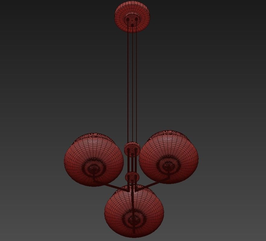 NAIROBI three light chandelier in brass with glass shades 3D model_4