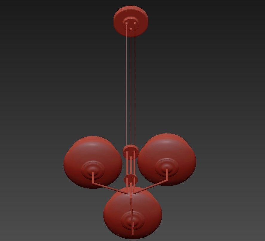 NAIROBI three light chandelier in brass with glass shades 3D model_3