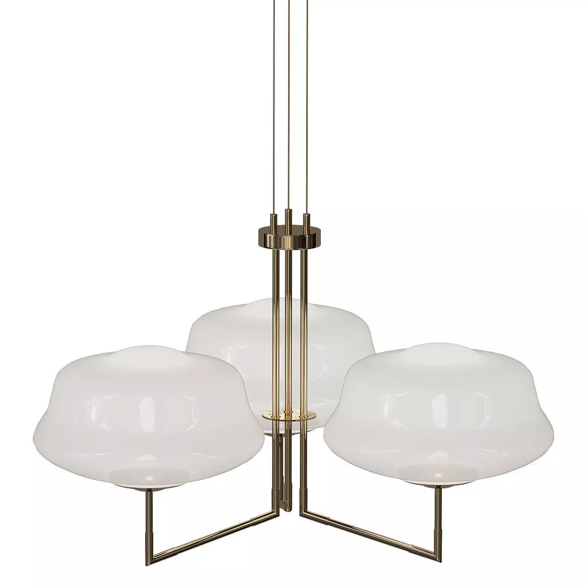 NAIROBI three light chandelier in brass with glass shades 3D model_0