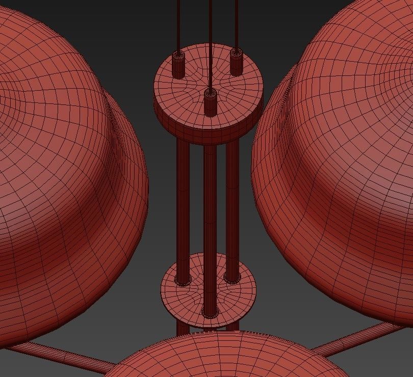 NAIROBI three light chandelier in brass with glass shades 3D model_7