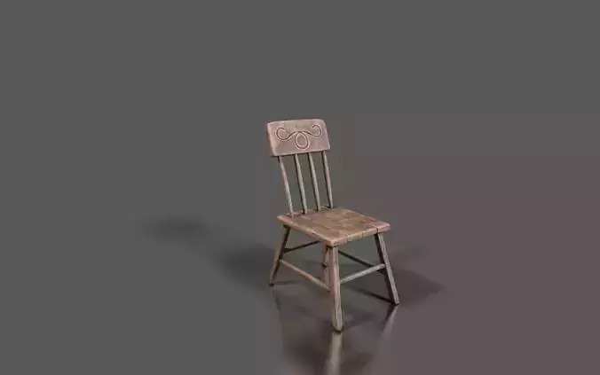 Wild West Basic Wooden Chair PBR Low-poly 3D model