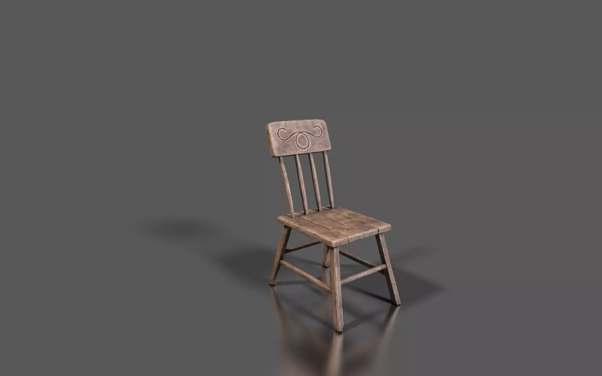 Wild West Basic Wooden Chair PBR Low-poly 3D model_0