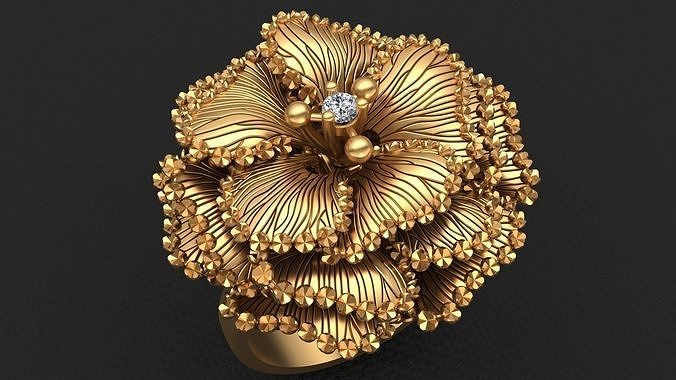Flower Rose Gold Diamond Ring 3D print model