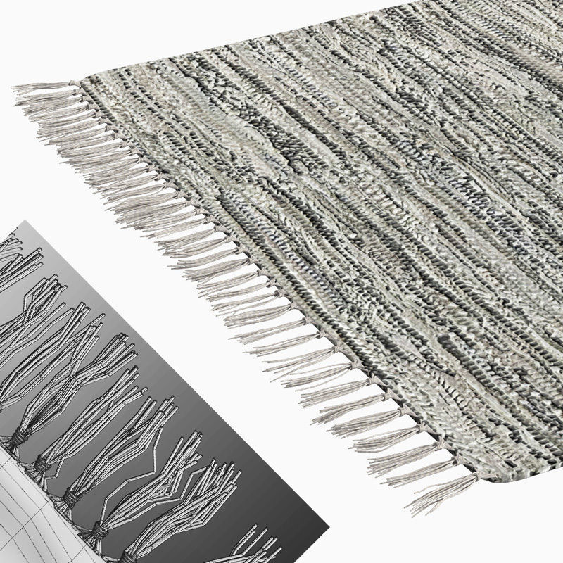 Carpet Hand Woven Striped Pattern Cotton - Gray 3D model_2