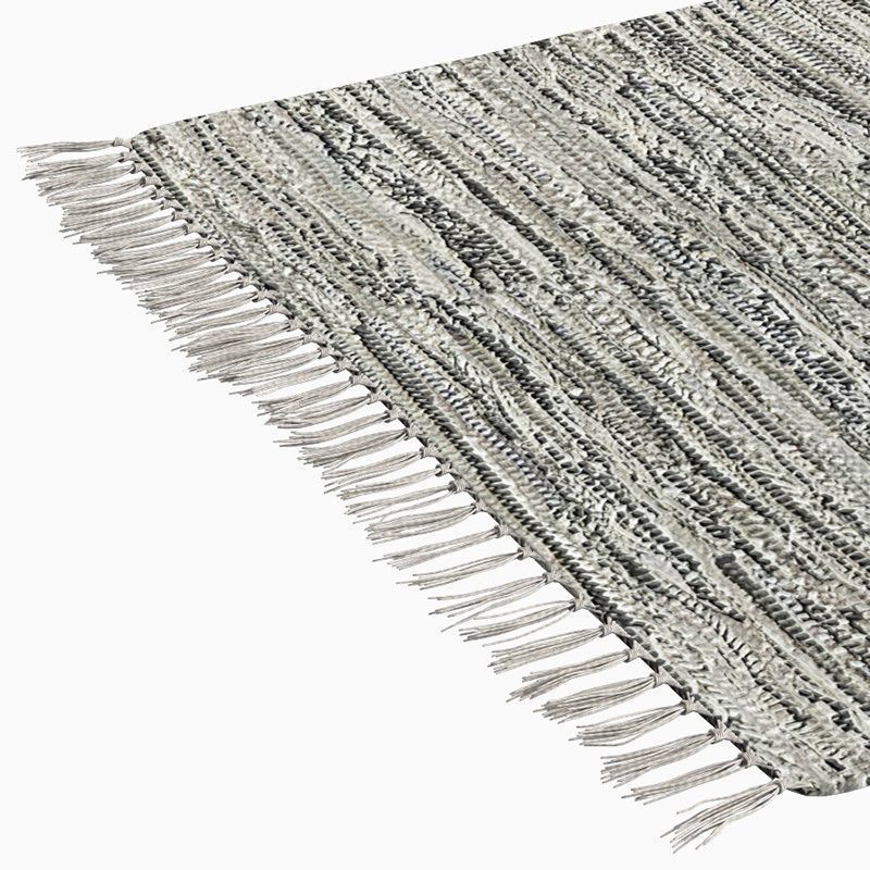 Carpet Hand Woven Striped Pattern Cotton - Gray 3D model_1