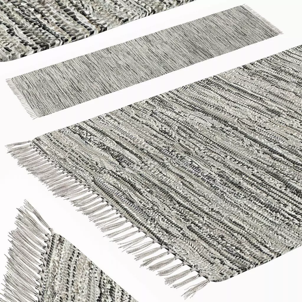 Carpet Hand Woven Striped Pattern Cotton - Gray 3D model_0