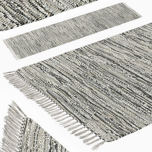 Carpet Hand Woven Striped Pattern Cotton - Gray 3D model