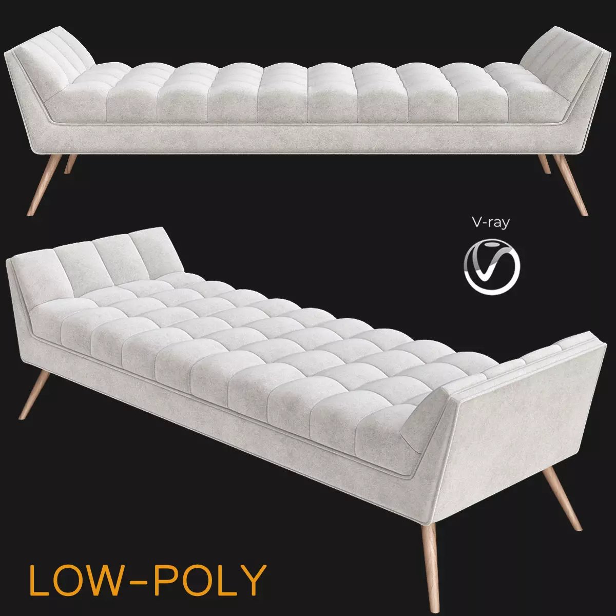 Fiske Upholstered Bench 3d model Low-poly 3D model_0