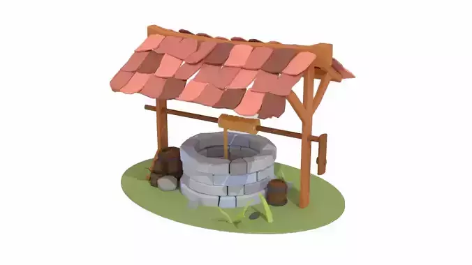 Wishing Well - Stone Well - Vintage Well Low-poly 3D model Free low-poly 3D model