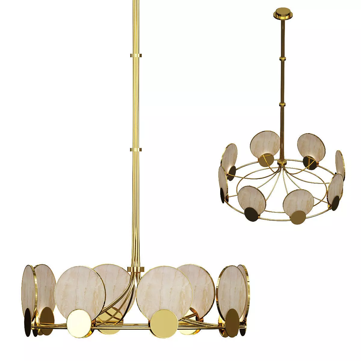 PETRA gold chandelier with two round circles hanging from it 3D model_0