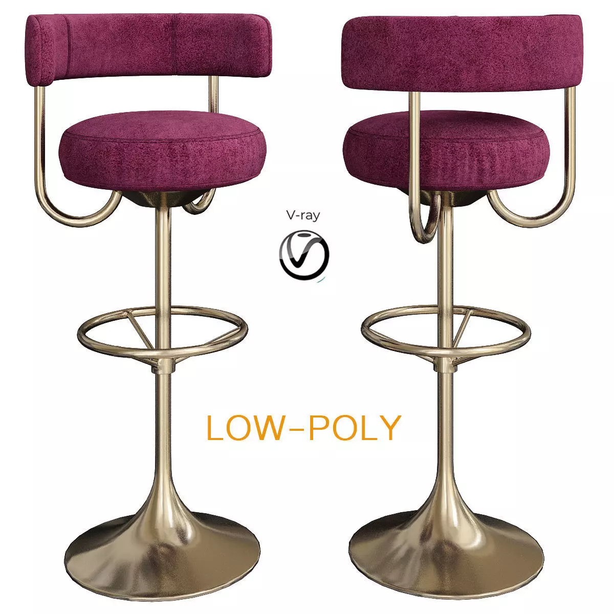 Revolving Metal Brass Bar Stool 3d model Low-poly 3D model_0