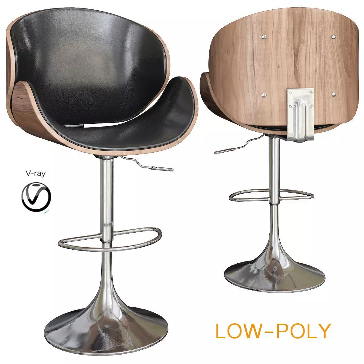 Emil Adjustable Height Swivel Bar Stools 3d model Low-poly 3D model