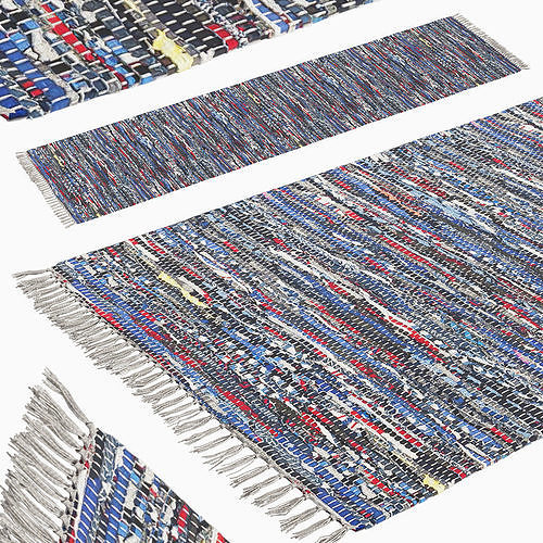 Carpet Hand Woven Striped Pattern Cotton - blue 3D model