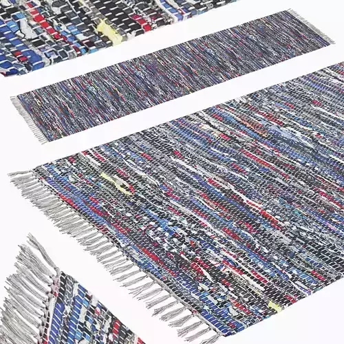 Carpet Hand Woven Striped Pattern Cotton - blue