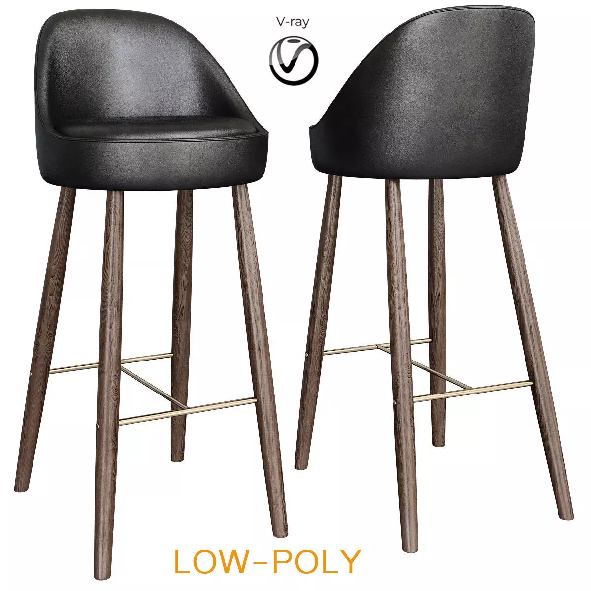 Scandinavian Modern Stools 3d model Low-poly 3D model_0