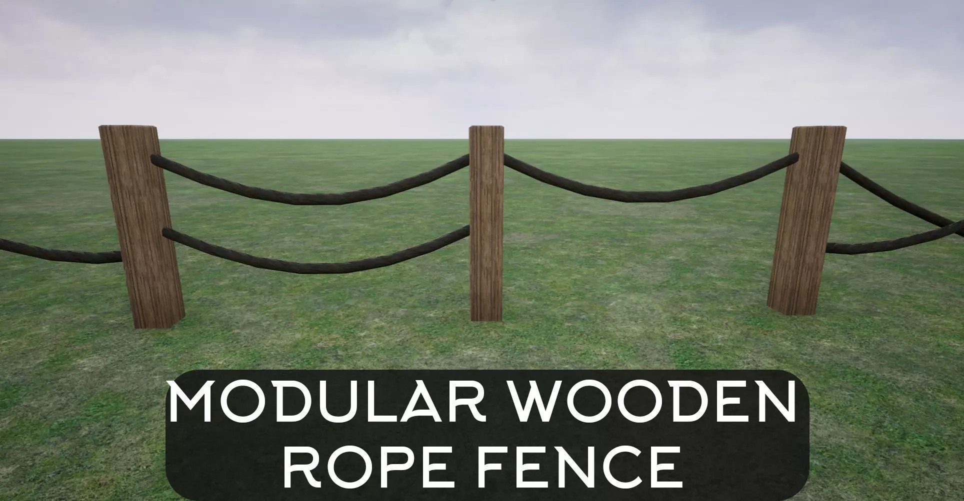 Modular Wooden Rope Fence Low-poly 3D model_0