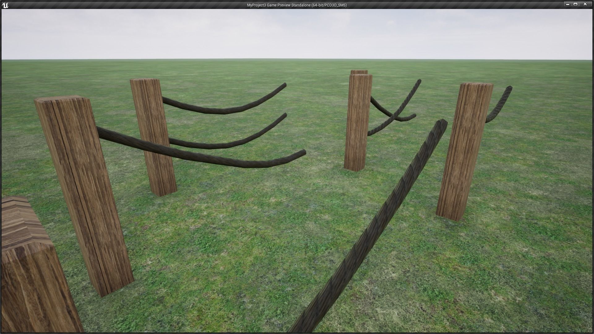 Modular Wooden Rope Fence Low-poly 3D model_6