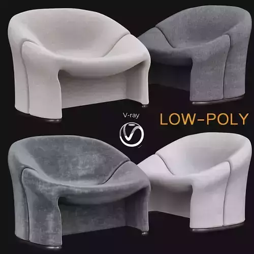 Early Pair of French Lounge Chairs by Pierre Paulin 3d model