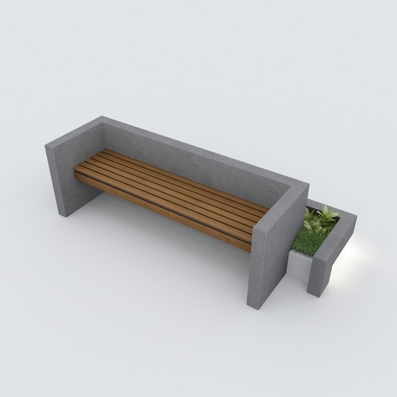 Modern Bench Street and Garden 3 3D model_1