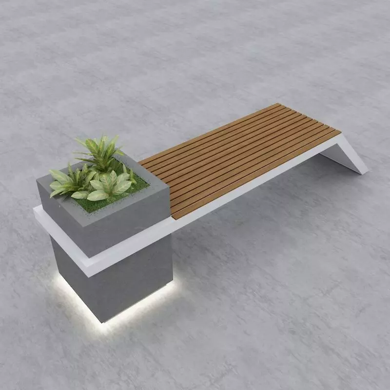 Modern Bench Street and Garden 4 3D model_0