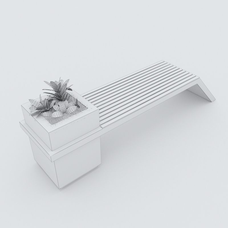 Modern Bench Street and Garden 4 3D model_4