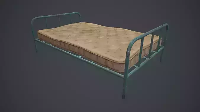 Old metal bed frame and mattress PBR VR 3D Model Collection