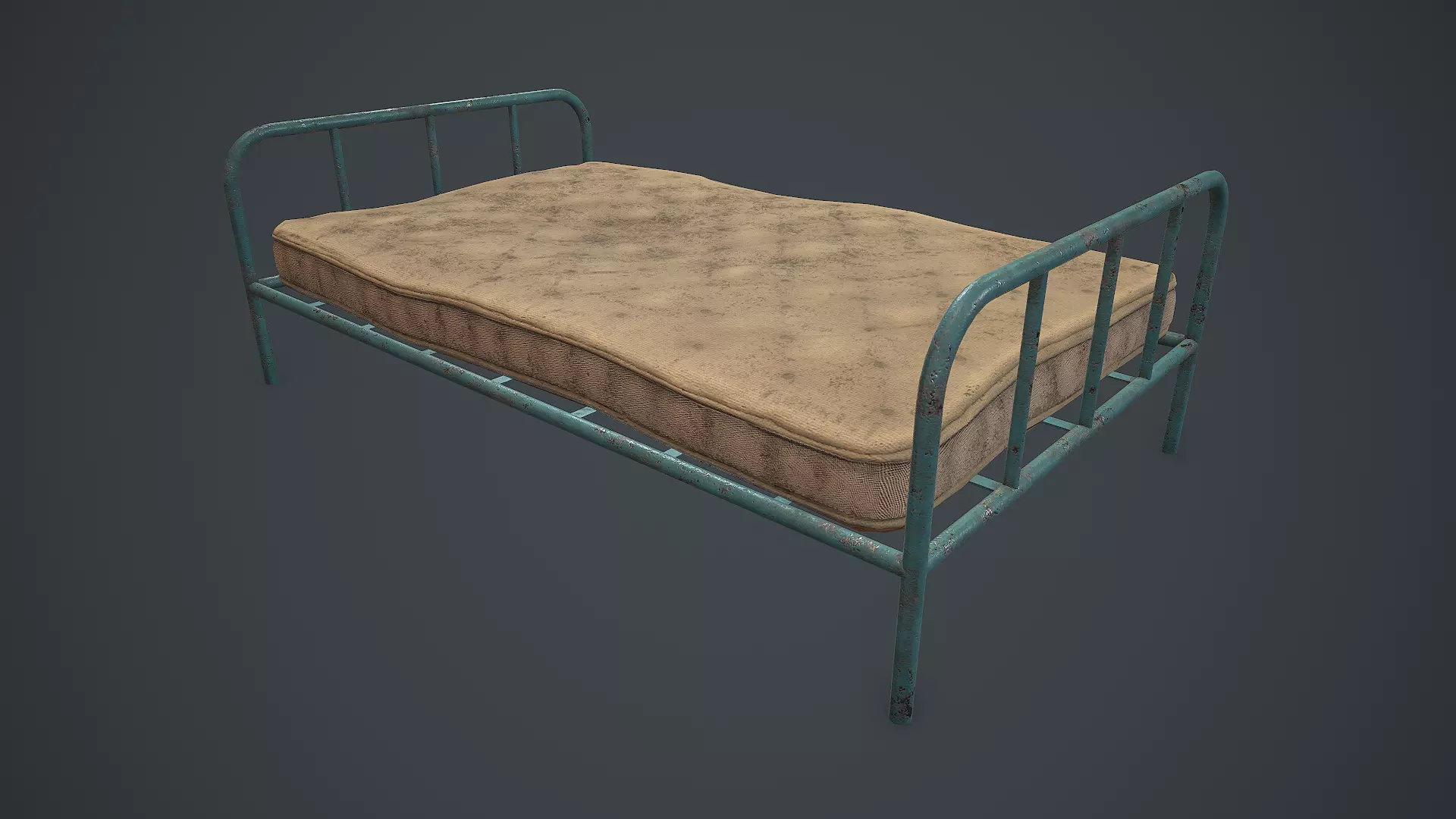 Old metal bed frame and mattress PBR VR 3D Model Collection_0