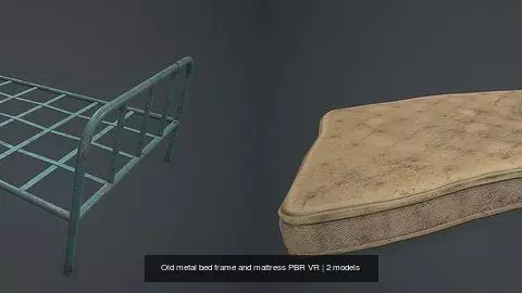 Old metal bed frame and mattress PBR VR 3D Model Collection_1